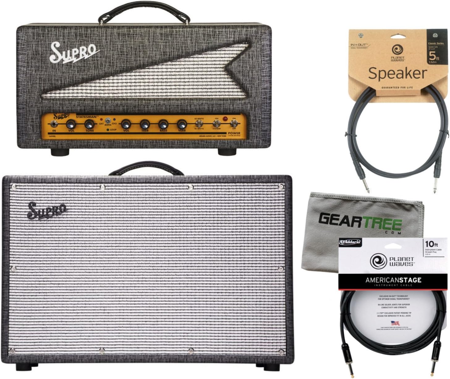 Supro Statesman Head 1699RH and 1799 Statesman 2x12 Extension Cabinet w/Cloth,