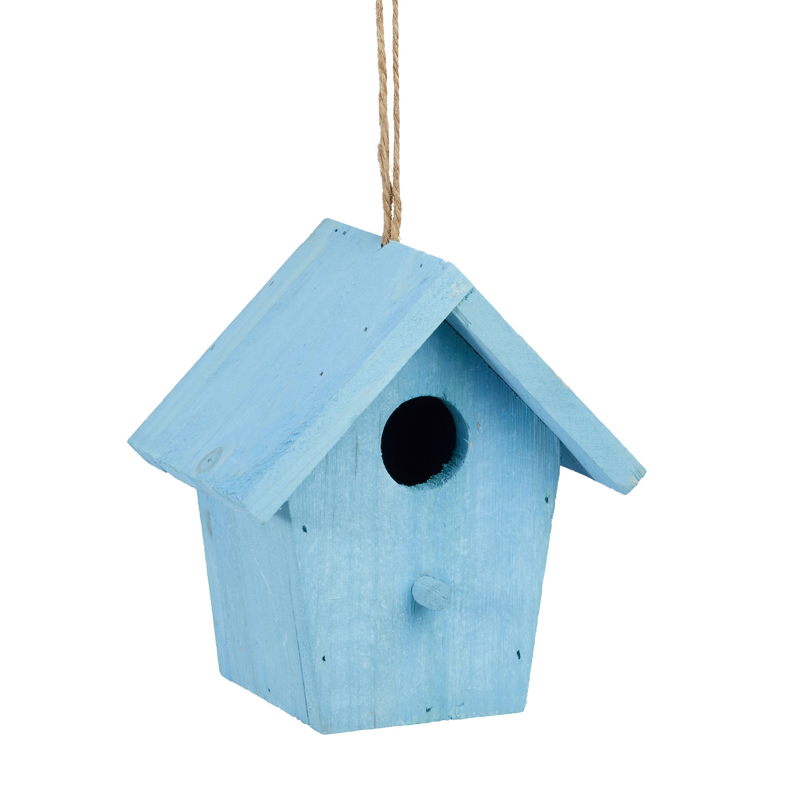 Relaxdays Colorful Deco Birdhouse, Wooden, Small Bird Feeder, Hanging Spring Decor, HxWxD: 16 x 15 x 11 cm, Blue
