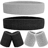 IMAGERIO 6 Pieces Sweatband Set Sports Headband Wristband Set, Moisture Wicking Athletic Sweatbands 4 Wrist Sweatband and 2 Headbands, Terry Cloth Sweat Absorbing Head Band for Workout