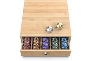 WELL WENG for Nespresso Vertuo Capsules (NV145) - Premium Bamboo Coffee Pod Drawer, 45 Big or 60 Small Vertuoline Pods Organi
