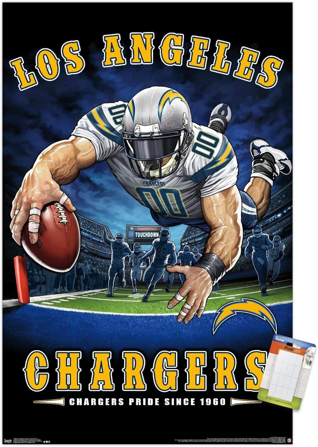 Trends International NFL Los Angeles Chargers - End Zone 17 Wall Poster, 22.375" x 34", Premium Poster & Mount Bundle