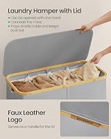 SONGMICS 200 L Laundry Basket with Lid 4-Section Large Collapsible Dove Grey view 4