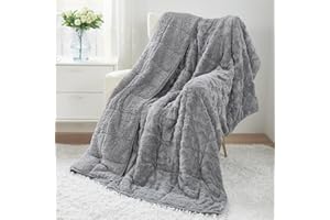DREWIN Weighted Blanket 20lbs, Dual Sided Fluffy Fuzzy Sherpa Queen Size Weighted Blankets for Adults, 3D Stylish Jacquard Tranquility Blankets for Sleep and Relax, Grey, 60 x 80 inches