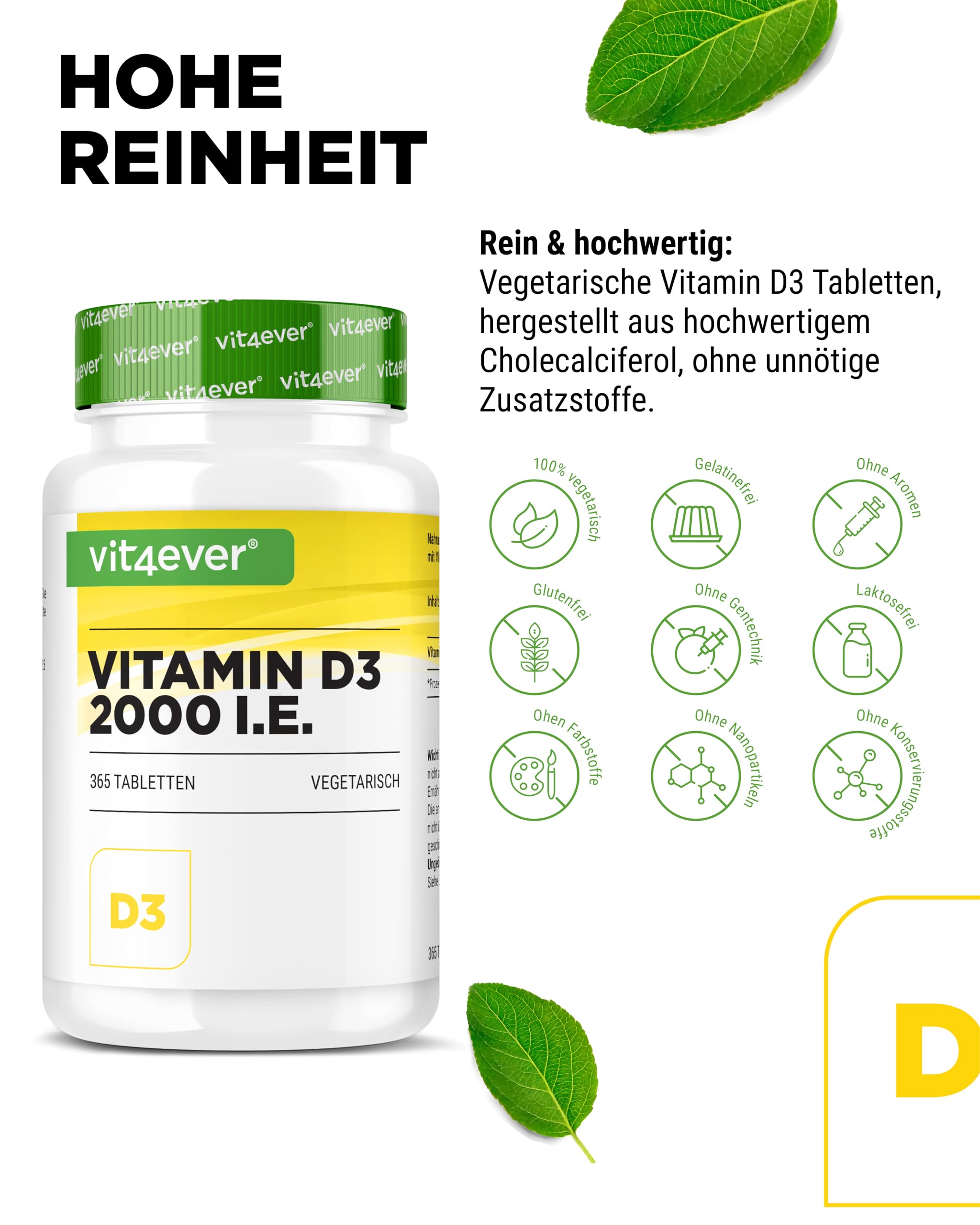 vit4ever Vitamin D3-365 Tabletten - 2000 I.E. 3
