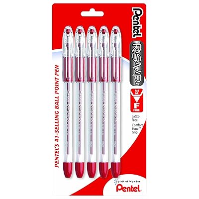 Pentel R.S.V.P. Balpen, Fijne lijn, Rode inkt, 5 Pack (BK90BP5B)