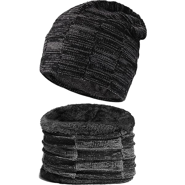 LCZTN Mens Winter Beanie Hat Scarf Set Warm Fleece Lined Knit Ski