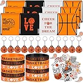 WILLBOND 86 Pcs Basketball Party Favors Including Basketball Goodie Bags Drawstring Bag Silicone Bracelets Wristbands Keychains Stickers for Team Gifts Birthday Party Decoration Supply