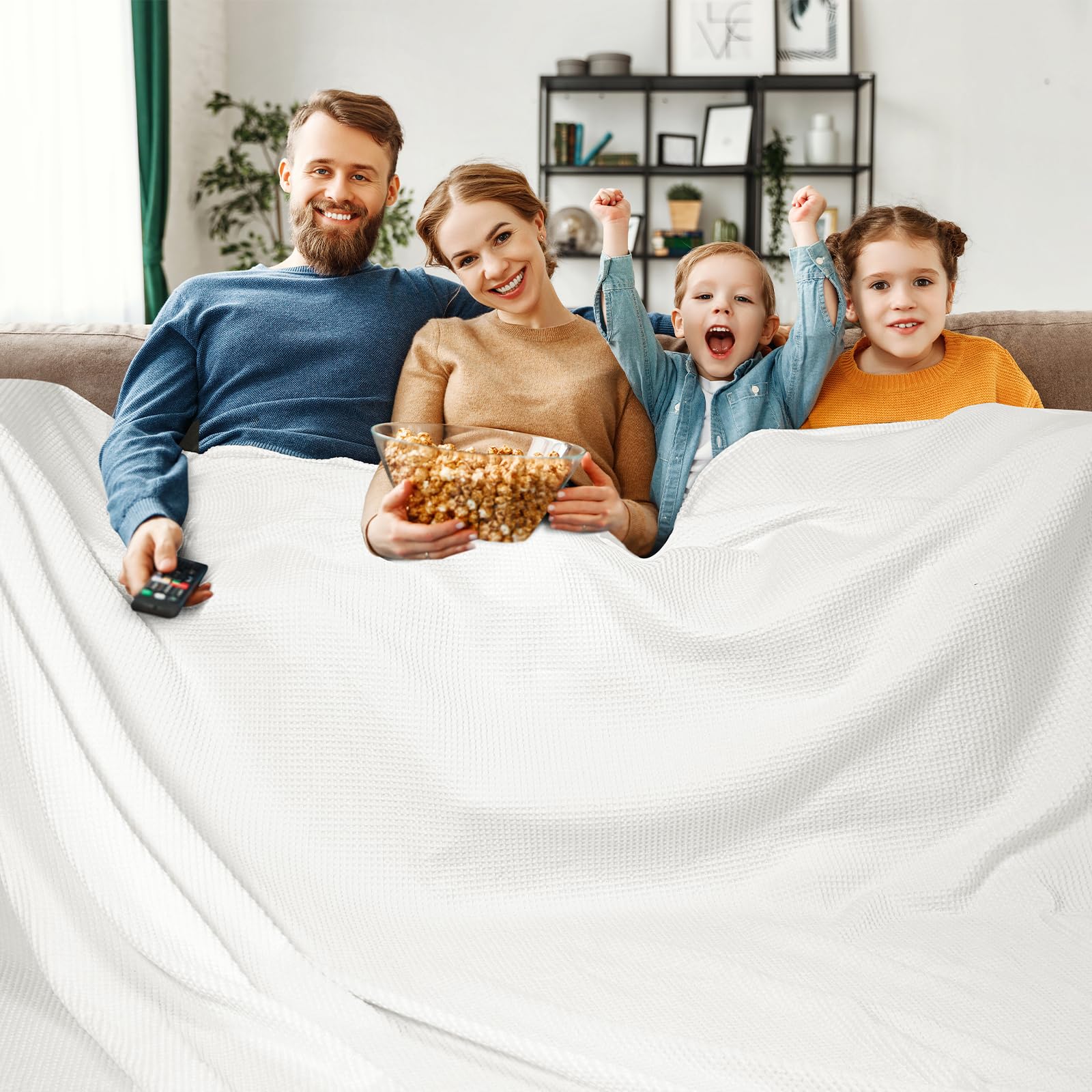 Photo 1 of PHF Pre-Washed Cotton Waffle Weave Family Blanket,Oversized King Size 120"x 120"-Snag Proof Lightweight Breathable, 10'x 10' Huge Extra Large Big-Elegant Aesthetic Home Decoration Gift,Cream