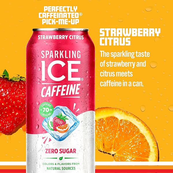 SPARKLING ICE CAFFEINE STRAWBERRY CITRUS SPARKLING WATER WITH CAFFEINE, ZERO SUGAR, WITH ANTIOXIDANTS AND VITAMINS,16 FL OZ CANS (PACK OF 12)