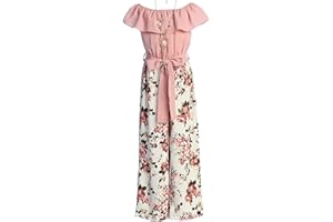 BluNight Collection Little Girls Sleeveless Relax Fit Jumpsuit Chiffon Belt Floral Romper Jumpsuit