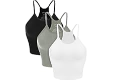 ODODOS Women's Crop 3-Pack Washed Seamless Rib-Knit Camisole Crop Tank Tops