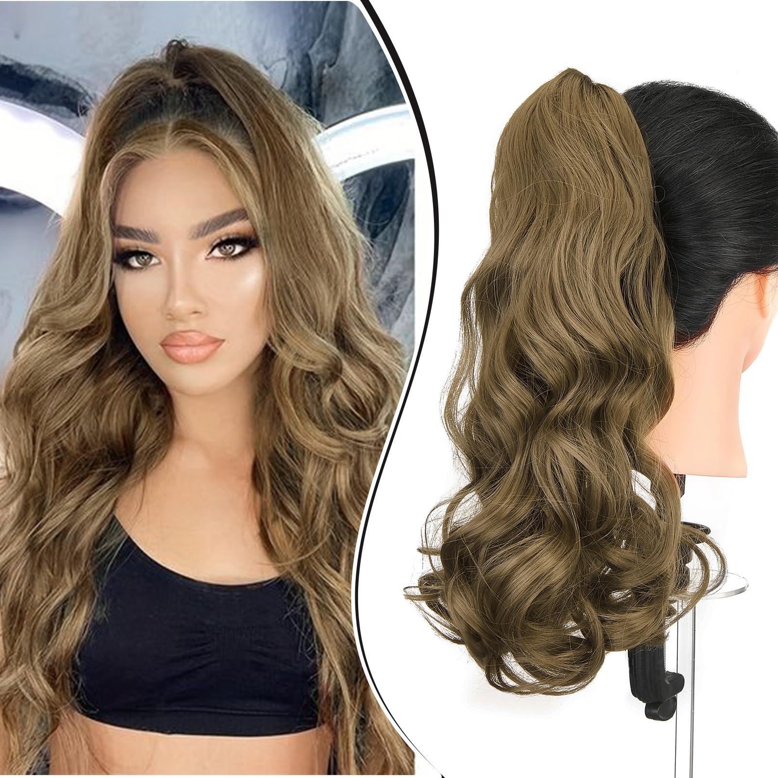 Dcbaboo 18inch Claw Clip in Ponytail Hair Extensions Long Wavy Ponytail Extension Curly Synthetic Pony tails Natural Wave One Piece Hairpiece Fake Ponytail for Women, Golden Brown — image 1