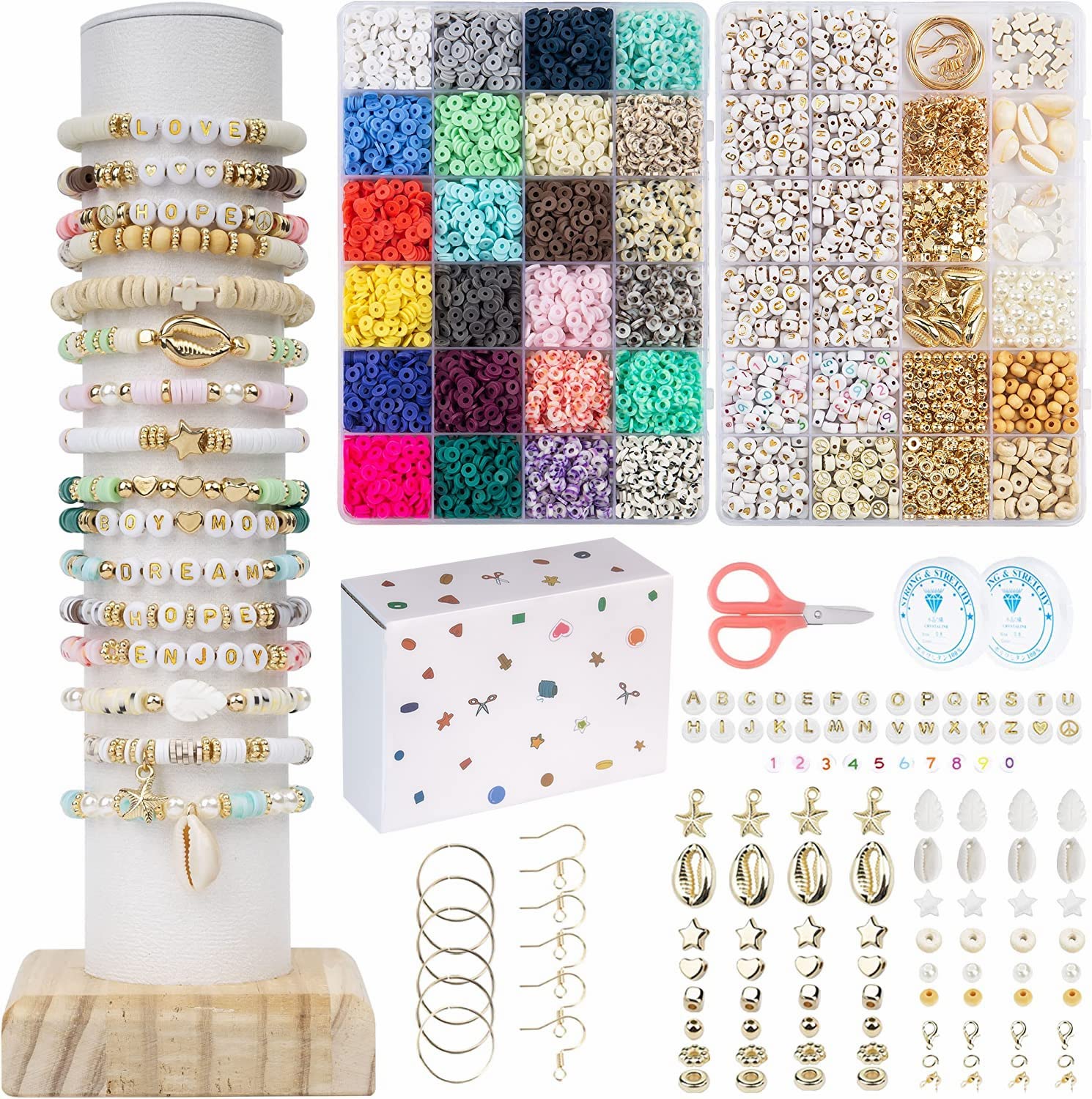 Clay Beads Bracelet Making Kit, 8400Pcs Friendship Bracelet Making Kit, 2 Boxes Flat Clay Bead for Jewellery Making, 6mm Round Heishi Beads for Bracelets Necklace Earring DIY for Teen Adults Gift