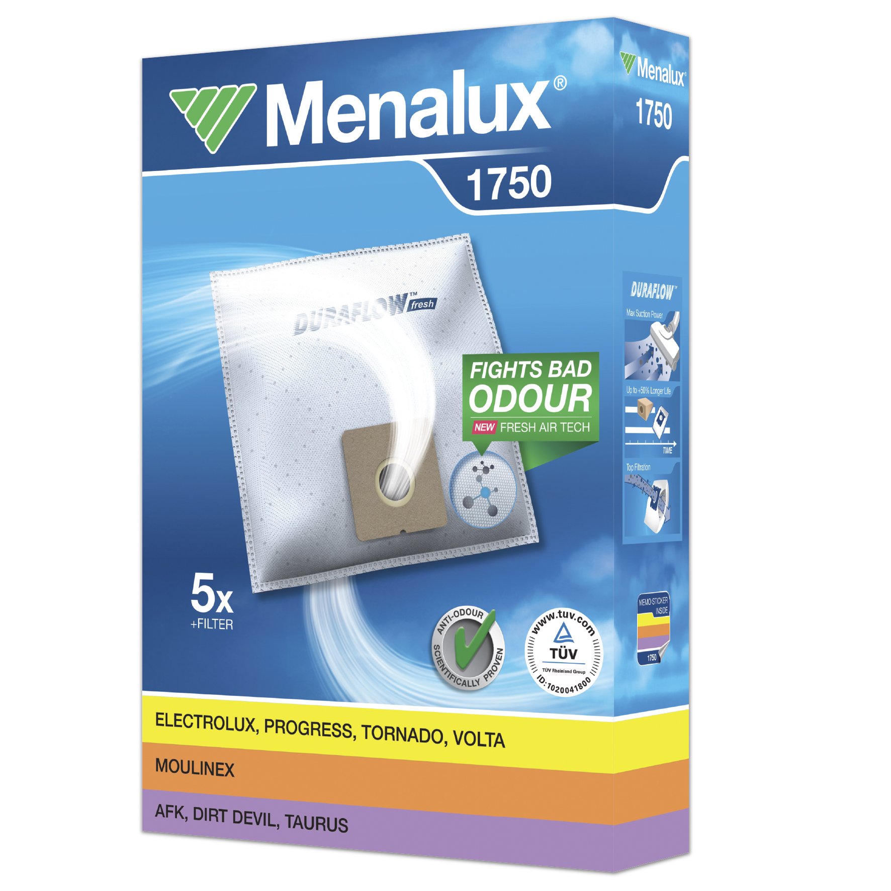 Menalux 1750 Pack of 5 Dustbags & 1 motor filter to cut