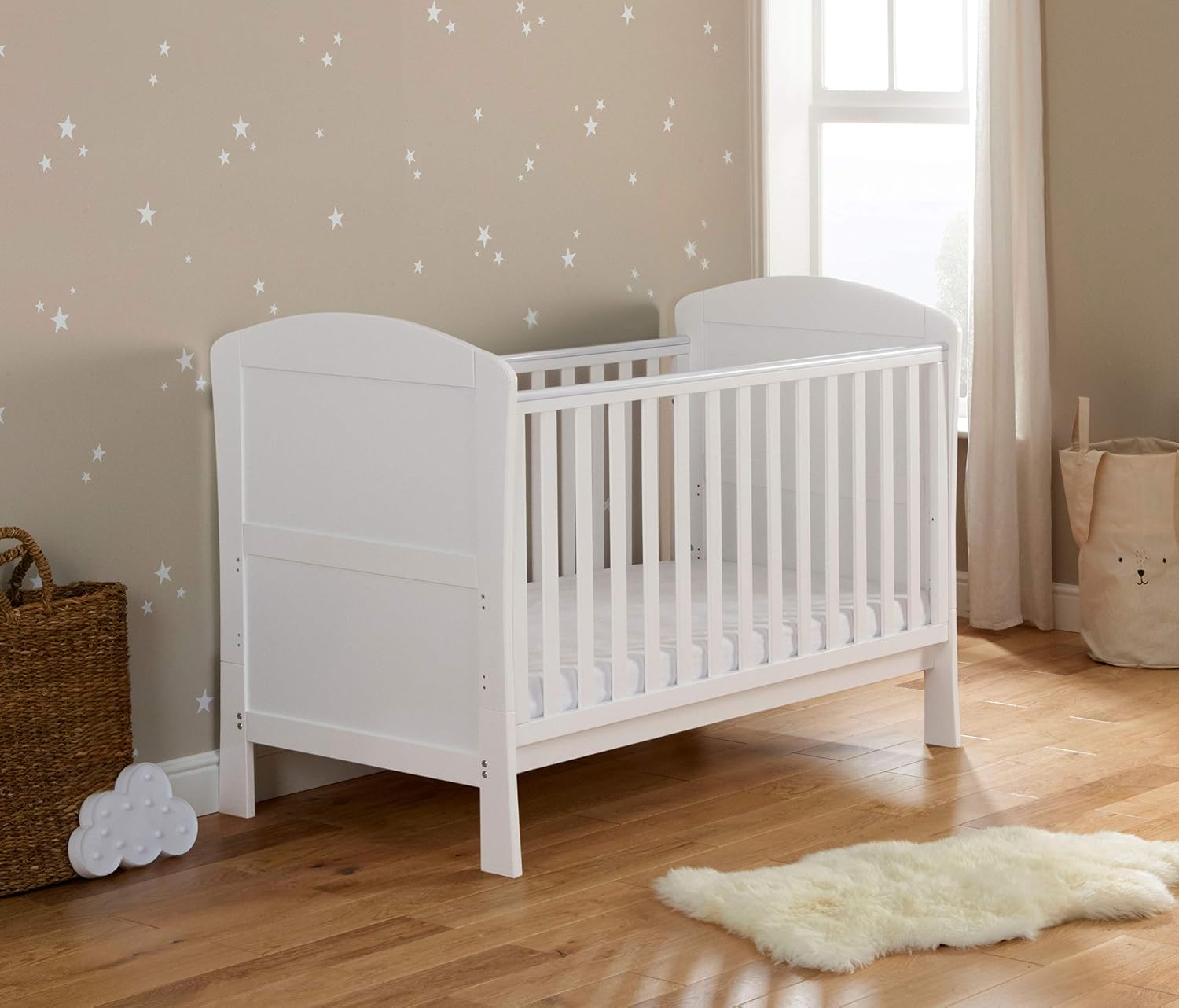 Babymore Aston Drop Side Cot Bed without Mattress, White, 145L x 84W x 100H cm - Image 3