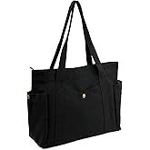 REDSINDA Canvas Tote Bag with Zipper, Multiple Pockets for Daily Essentials, Travel, Work
