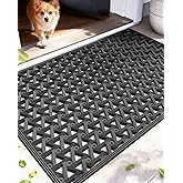 Oakeep Door Mat Outside Front Entrance 19x30, Rubber Welcome Doormat Non Slip, Welcome Heavy Duty Waterproof Exterior Entry Matt All Weather for Entryway, All Black