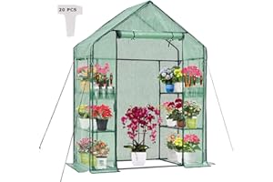Purlyu Walk-in Greenhouse 3 Tiers 6 Shelves Roll-Up Zipper Door -28x56x76 inch PE Greenhouse Cover for Outdoor Plant Gardening Plants Cold Frost Protection Wind Rain Proof(PLGHW001G-N)