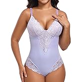 TROPICA LOVE Shimmer Lace Bodysuit for Women Thong Tummy Control V-Neck Sexy Shapewear Top