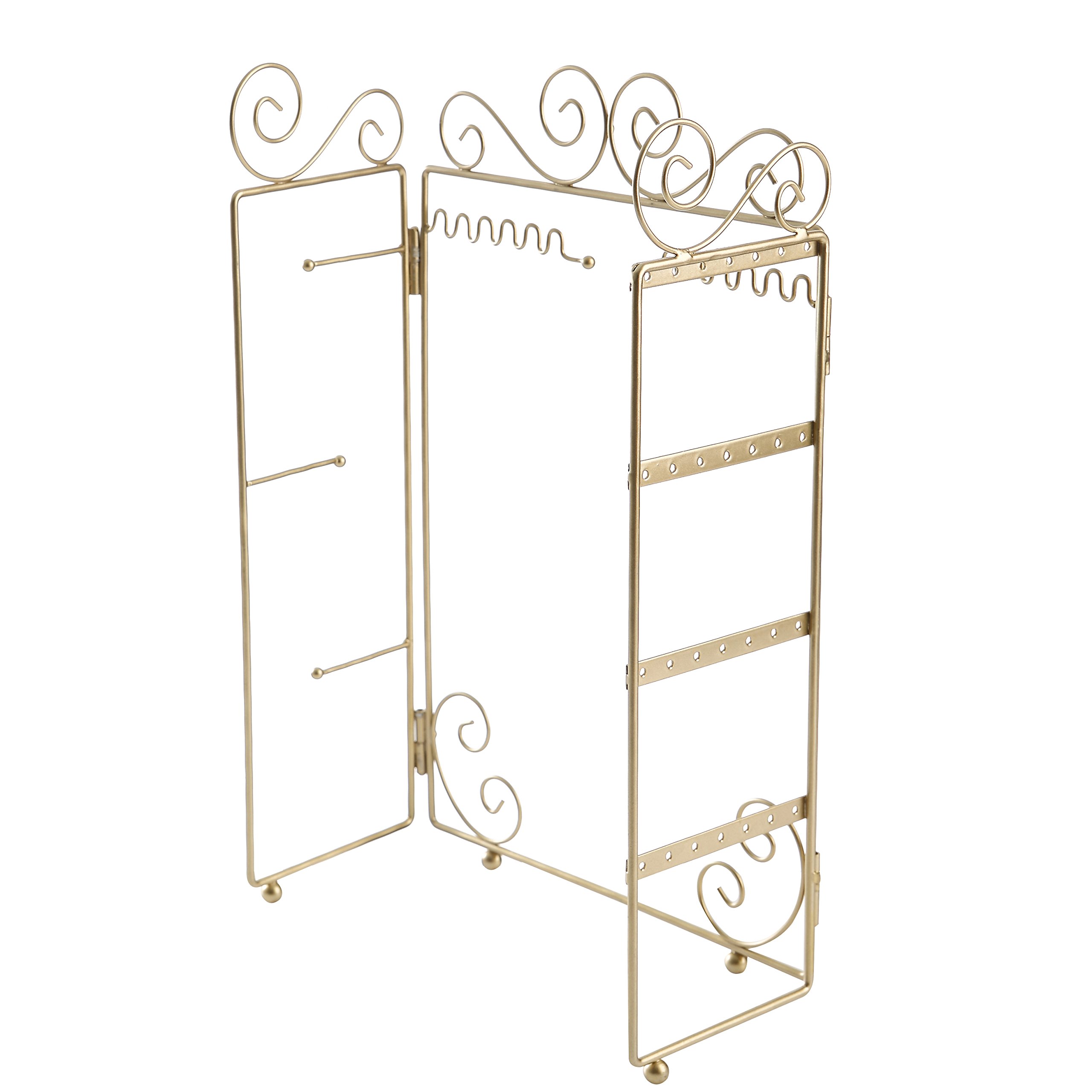 Modern Gold Metal 3 Panel Trellis Folding Jewelry Hanger Organizer for Bracelet, Earrings, Necklace
