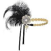 BABEYOND 1920s Flapper Headband Vintage Wedding Feather Headpiece 20s Great Gatsby Hair Accessories with Pearl
