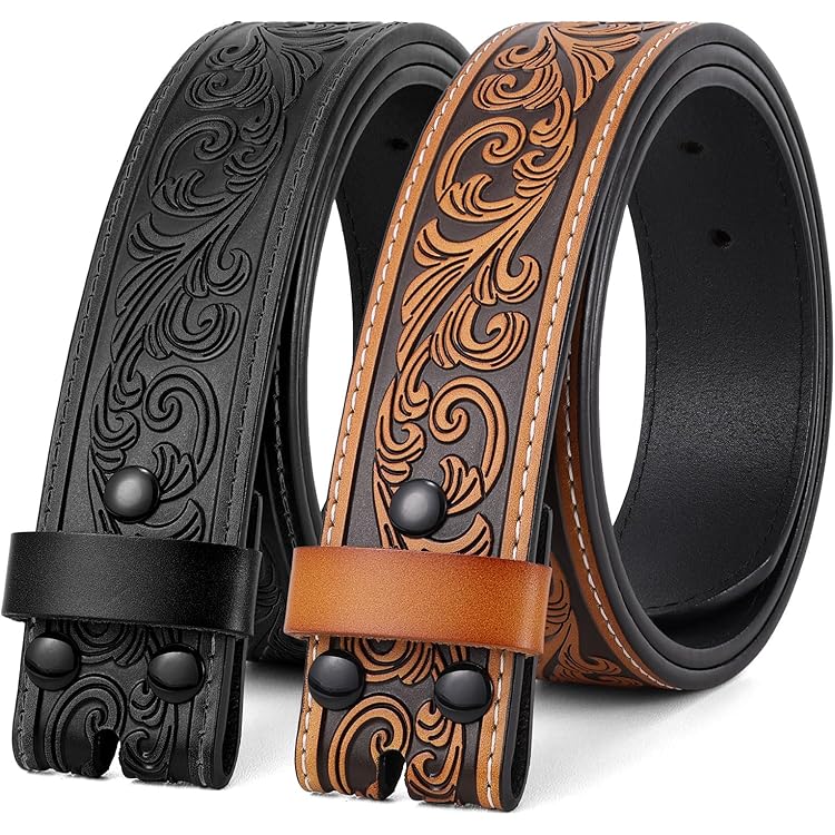 Western Leather Belt Tooled Embossed Strap Genuine Full Grain Leather