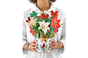 Freshcut Paper Pop Up Christmas Cards, Winter Joy, 12 Inch Life Sized Flower Bouquet 3D Popup Greeting Card, Christmas Cards, Holiday Card, Blank Notecard & Envelope