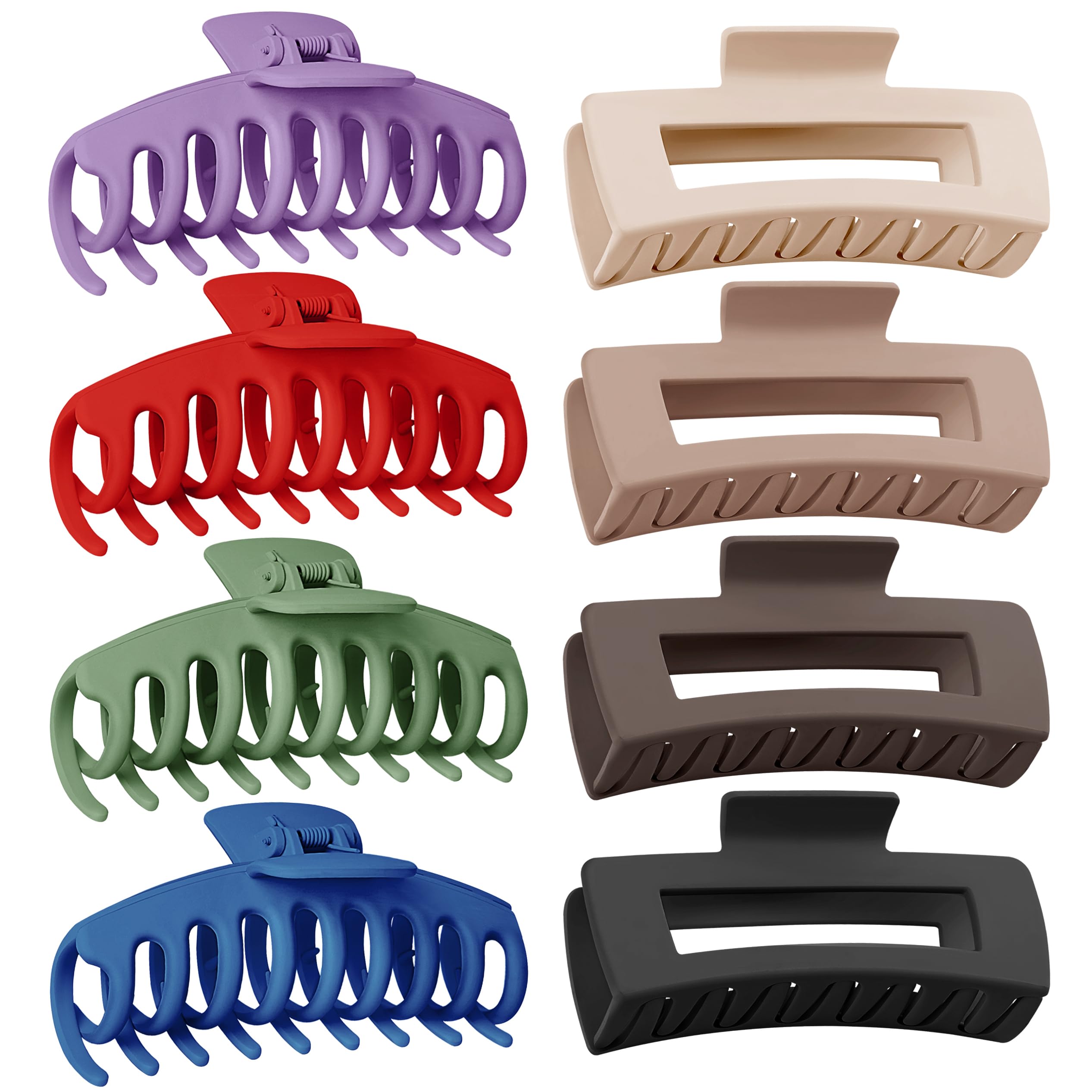 Photo 1 of TOCESS 8 Pack Big 4.33 Inch Hair Claw Clips for Women & Girls, Non-Slip Matte Finish Rectangle Clips for Thick, Thin, Long, Curly Hair