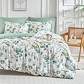 Lekesky Duvet Cover Queen Size, Reversible Botanical Floral Duvet Cover Set with Zipper Closure, 3 Pieces Soft Microfiber Green Bedding Set (1Duvet Cover 90"x90", 2 Pillowcases 20"x26")