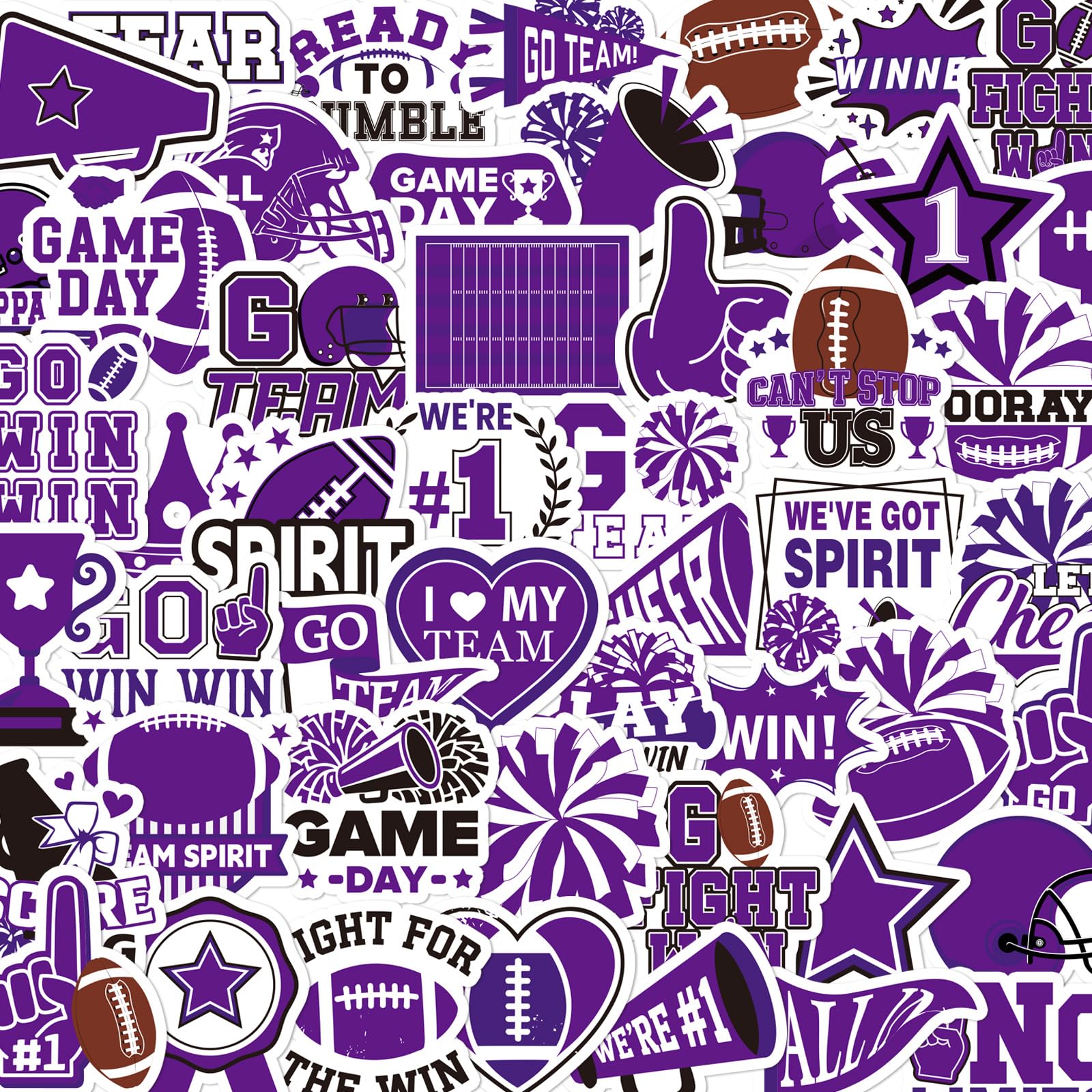 Vemfare 100 Pcs Purple Team Spirit Stickers Cheer Sports Stickers for Face | School Spirit Items, Waterproof, Self-Adhesive D