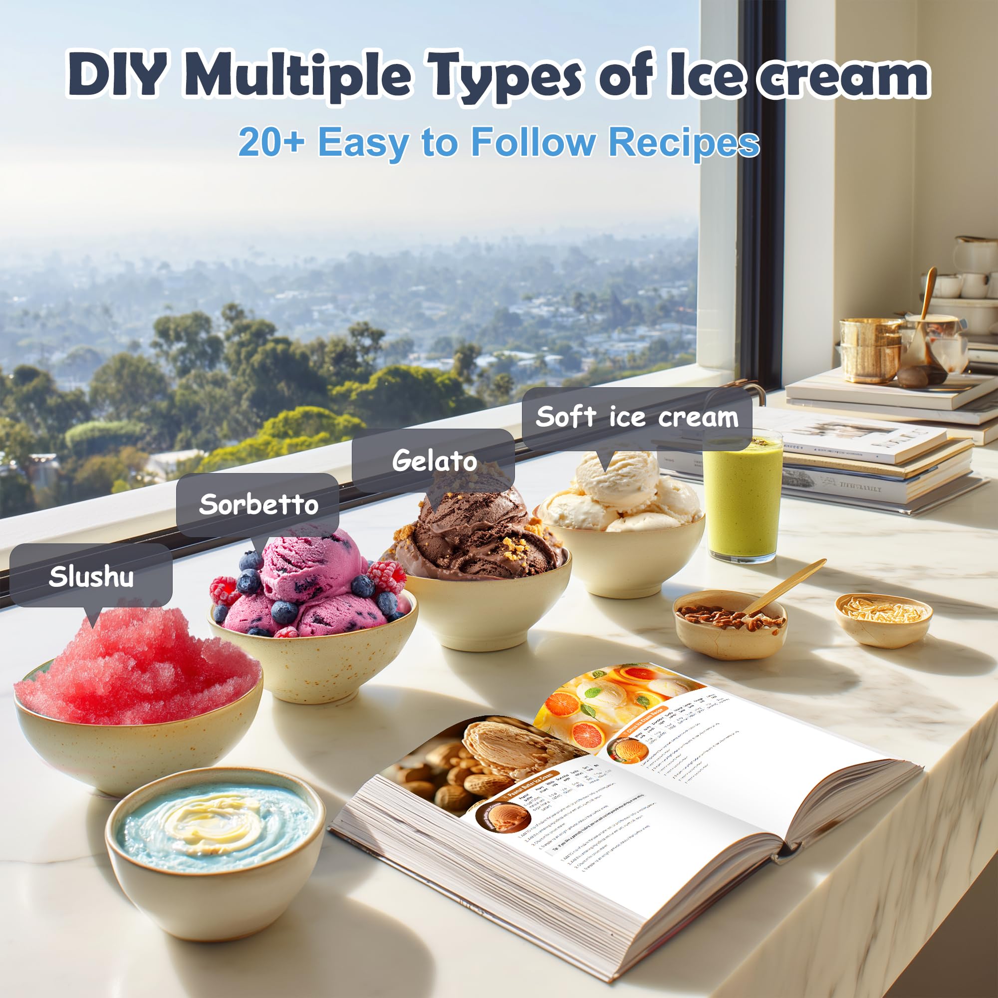 BRIOBITE Máquina para hacer helados de 1,1 cuartos – Máquina eléctrica para helados, batidos y sorbetes, perfecta para 2-3 porciones, fácil de usar y limpiar, plateada