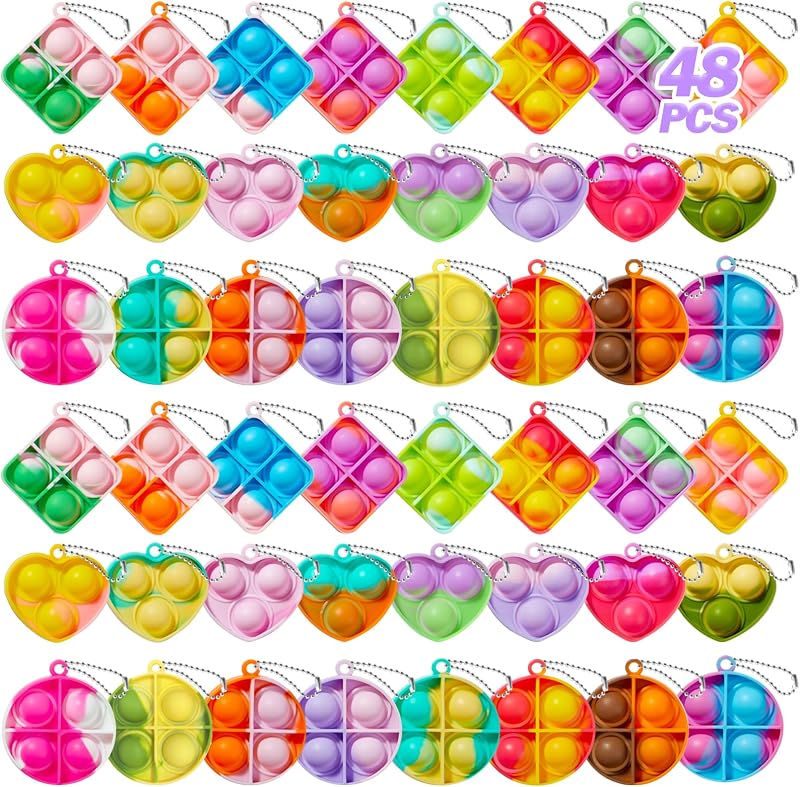 TOANWOD 48 PCS Fidget Pop Keyring Party Bags Easter Stocking Fillers