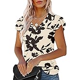 LUYAA Women's Ruffle Short Sleeve Tunic Tops V Neck Knit Ribbed T Shirts Blouses