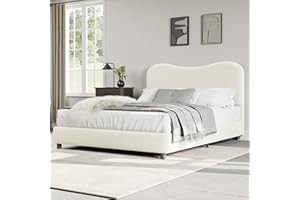Garvee Full Boucle Bed Frame with Upholstered No-Gap Cloud Headboard, Soft Low Profile Platform with Sturdy Wooden Slats & He