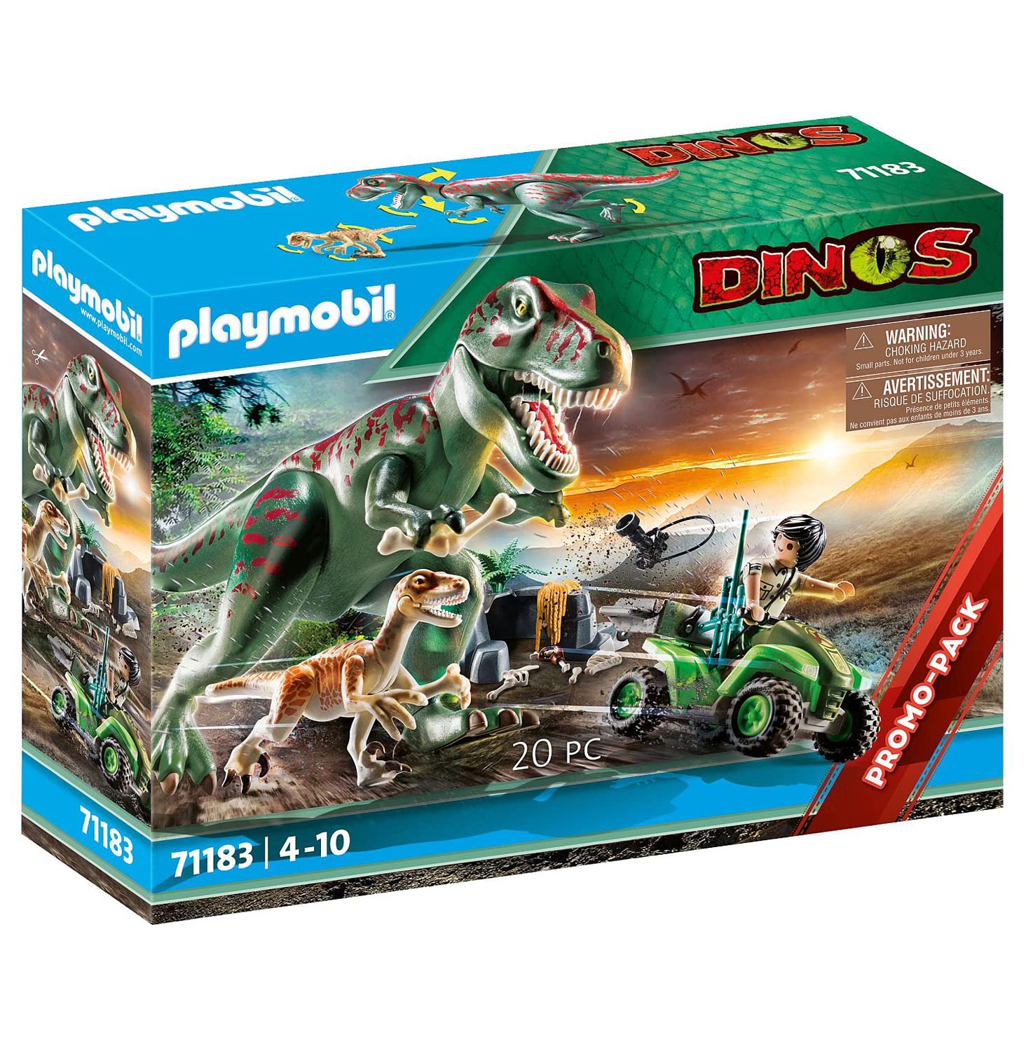 Playmobil 71183 Dinos T-Rex Attack with Raptor and Quad, jurrasic World, Fun Imaginative Role-Play, PlaySets Suitable for Ages 5+