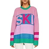 Saodimallsu Womens Color Block Oversized Sweater Ski Print Fall Trendy Crew Neck Long Sleeve Pullover Sweaters Knit Tops