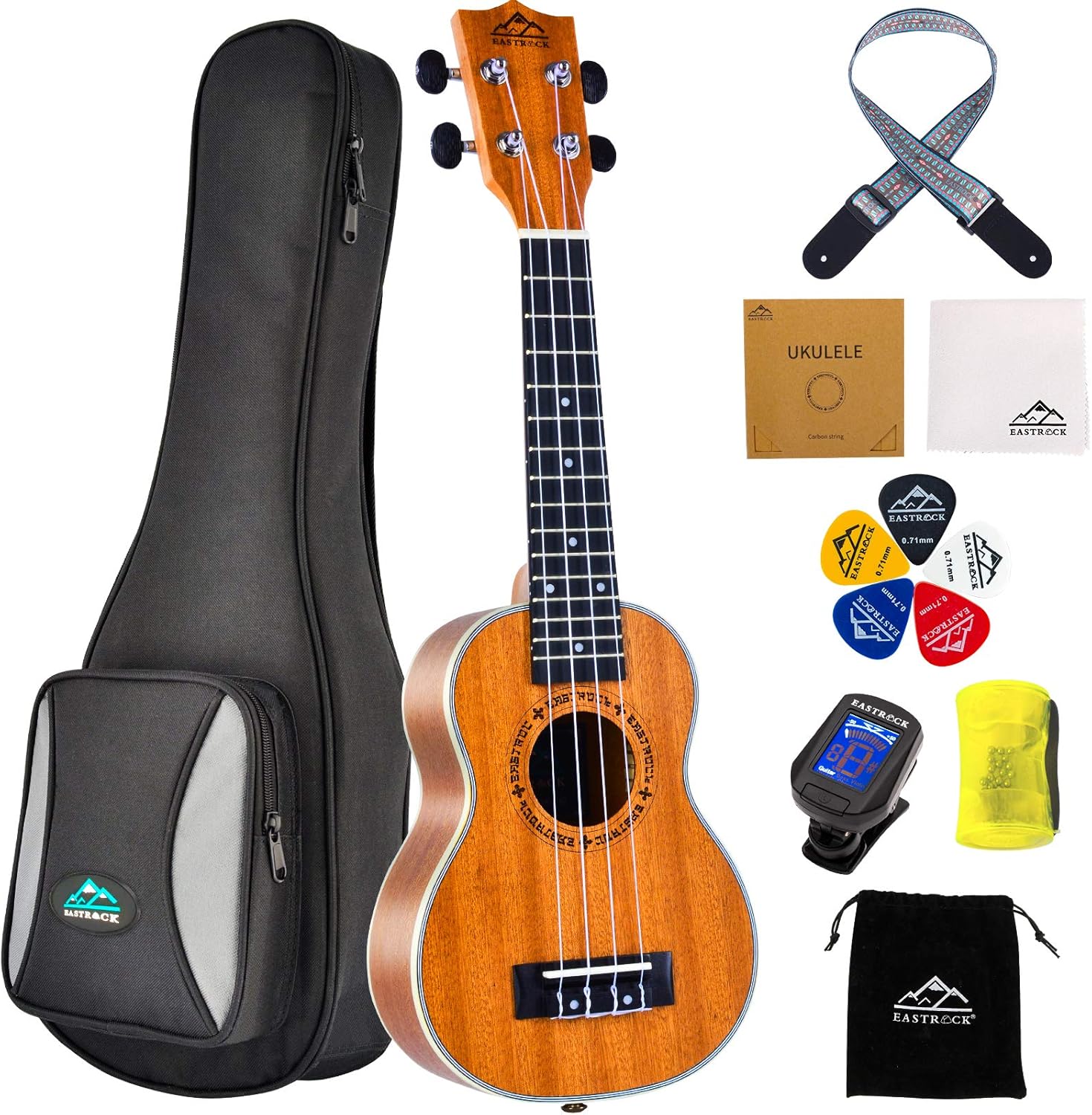 EASTROCK Ukulélé, 21 Pouces Soprano Ukulélé d’Acajou, ukulélé Trousse