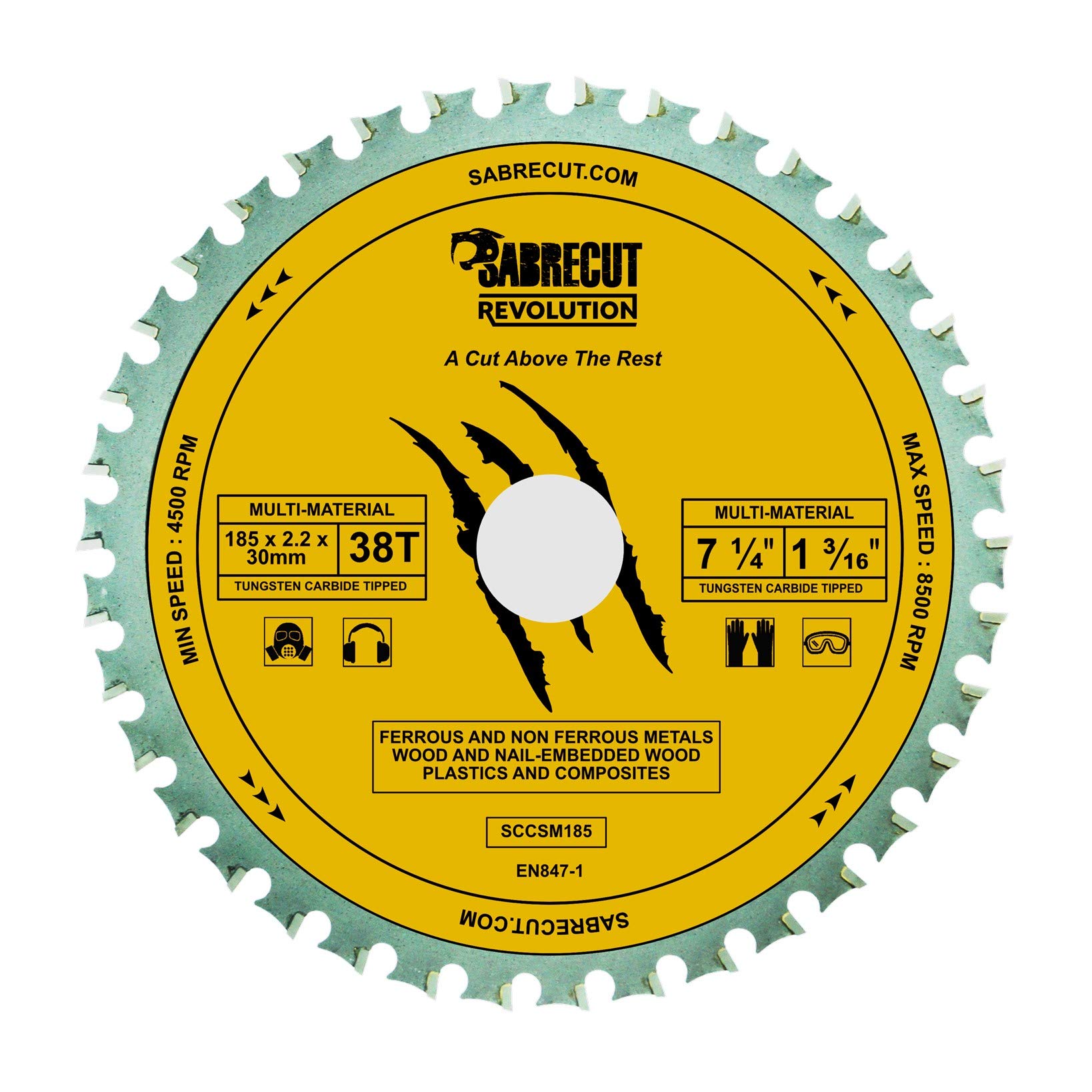 1 x SabreCut SCCSM185_38 185mm 38T x 30mm 25.4mm 20mm 16mm Bore Multi-Material Metal Wood Plastic Circular Saw Blade