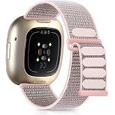 Nylon Sport Loop Bands Compatible with Fitbit Versa 3/Versa 4/Fitbit Sense/Sense 2 Band for Women Men, Adjustable Stretchy Braided Replacement Accessories Straps for Fit bit Versa 3 4 Bands, Pink
