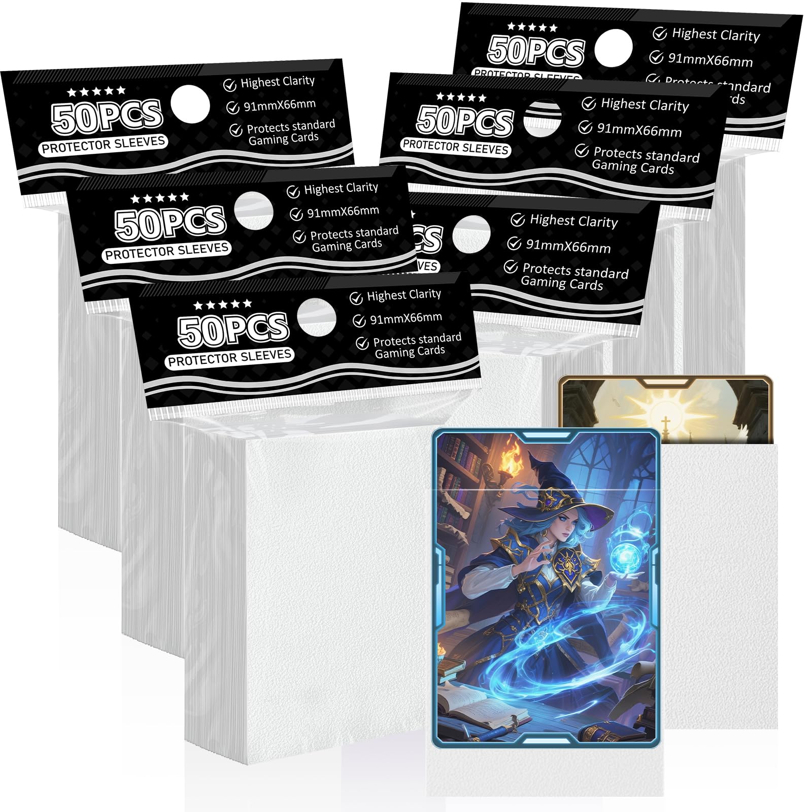 White Matte Card Sleeves for MTG, 300 Pieces Perfect Fit Standard Card Sleeves for Trading Card Sports Cards Baseball Cards TCG Magic, Card Protector for Mini Photo, Sturdy and Nice Shuffling