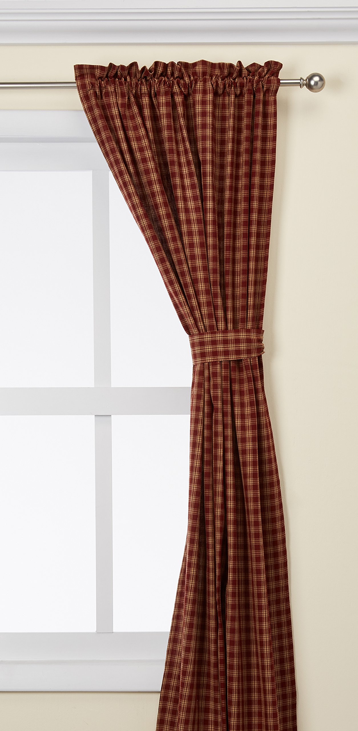 Park Designs Sturbridge Lined Panel Pair – Red | 72" x 84" Window Curtains | Farmhouse & Country Chic Decor | Rod Pocket Panels with Tie-Backs | Primitive Plaid Drapes | Cotton | 2 Panels Included