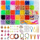 UUEMB Loom Rubber Band Bracelet Kit, 3000+ 30-Color, Storage Case, Ages 8+ | Latex-Free Non-Toxic, Soft &amp; Durable, Clear Organizer, Charms &amp; Fruit Beads, Fine Motor Skills, Party Favors, Beginner Friend