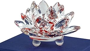 Mstechcorp Sapphire Sparkle Crystal 3 inch Decorative Clear Reflection Lotus Flower For Feng Shui Home Decor with Gift Box (Ruby Red)