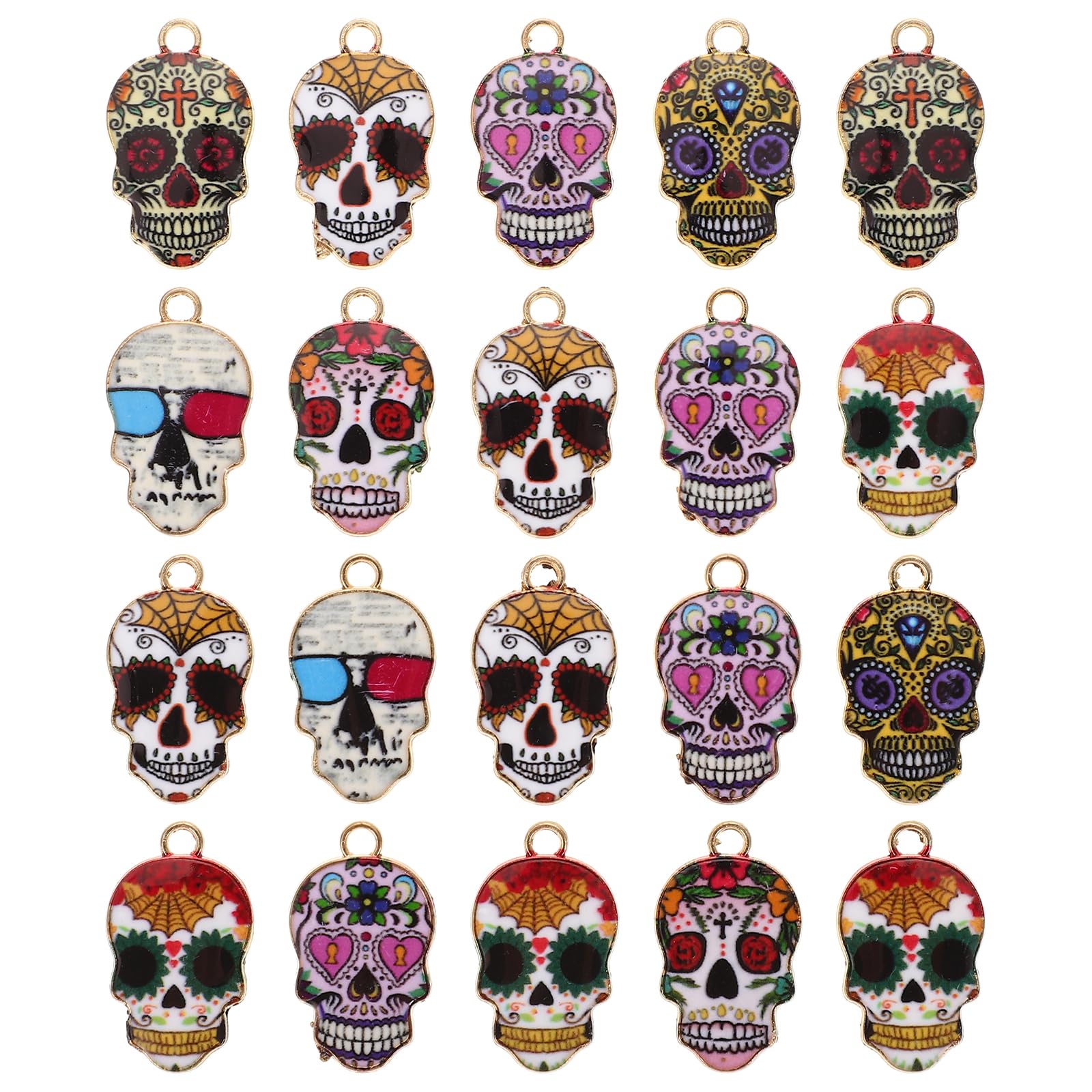 20Pcs Assorted Color Skull Shape Pendants for Diy Jewelry Making, Alloy Necklace and Earring Charms, Creative and Durable