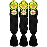 RastAfri AFB Silky Synthetic Braiding Hair Extensions, Soft Silky Texture for Braiding, Twists &amp; Protective Hairstyles, Lightweight and Tangle Resistant, Color #1 Black, 3 Pack