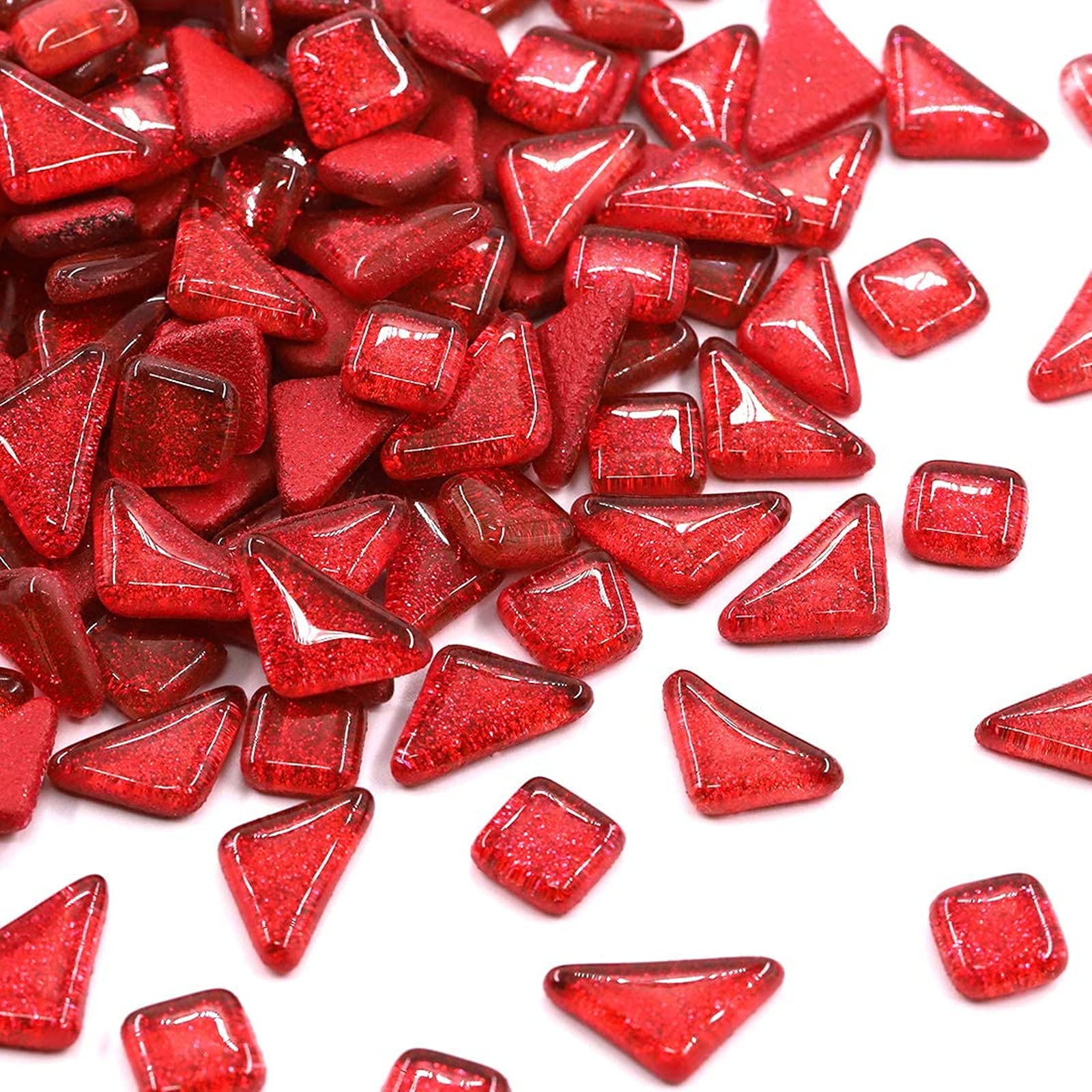 200g Glass Mosaic Tiles Glitter Crystal Square and Triangle Mosaic Stones Glass Pieces for Home Decoration or Crafts(Red)