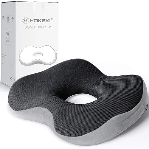HOKEKI Seat Cushion for Chair ,100% Memory Foam and Lumbar Support - Donut Pillow for Tailbone Pain , Sciatica, Back & Buttoock Pain Relief (Gray)