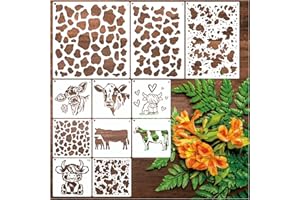 YHSLMH Leopard Print Cow Stencils - Reusable Animal Print Stencils for Painting, Wood Burning, DIY Art Craft on Fabric, Canvas, Furniture (11 Pieces)