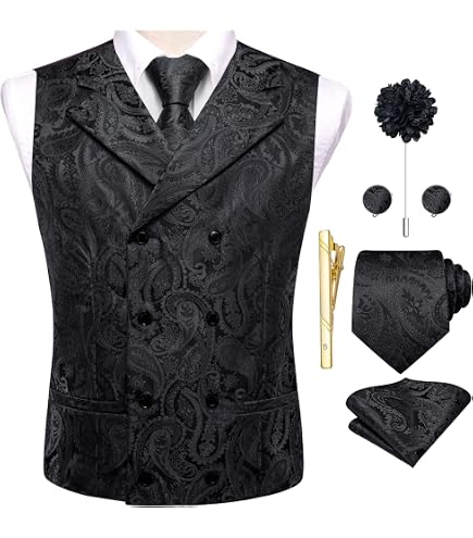 Darkrock Men's Double Breasted Governor Vest Waistcoat VTG Brocade