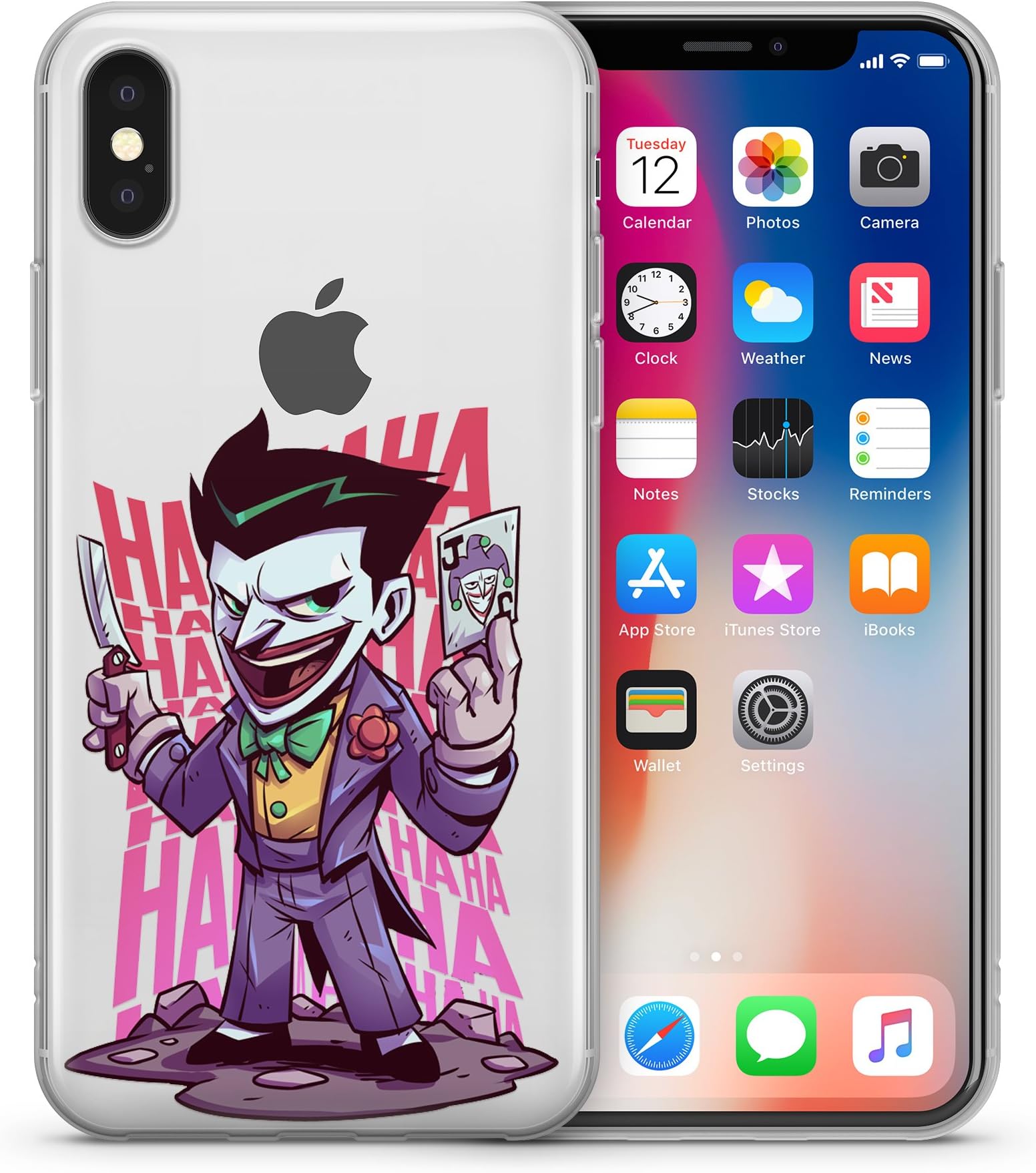 DC Comic's Superman, The Flash, Aquaman, Batman, Wonder Woman, Green Lantern, The Joker, Harley Quinn Jelly Clear Case for Apple iPhone Xs MAX (6.5") (Joker)